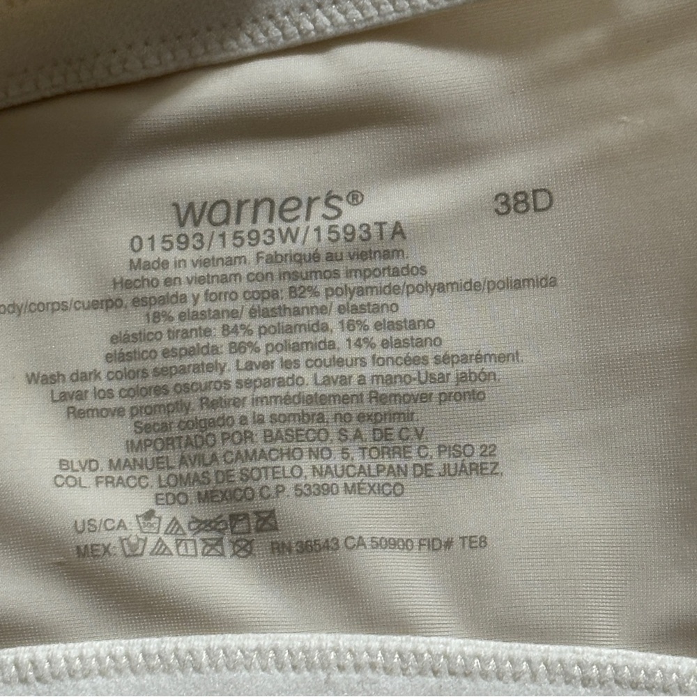 Warner’s Underwire Bra 38D Built In Extra Support Band In Cups Ivory #01593 - Picture 4 of 5